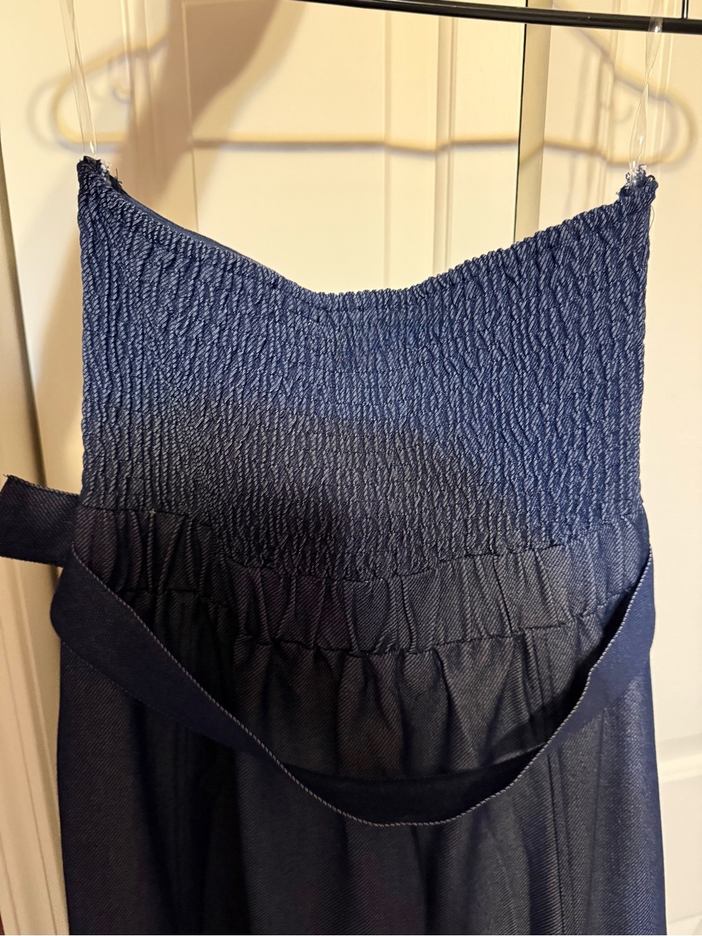 Strapless Dark Lightweight Denim Midi / Maxi Dress with Belt and Gold Buttons - Picture 4 of 5